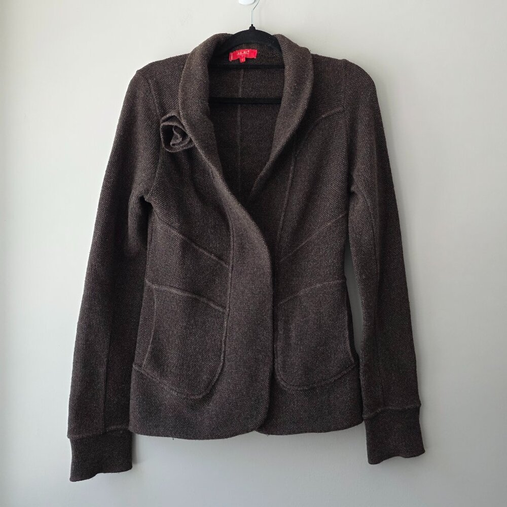 LO. RI. Brown Wool Blend Sweater Blazer | Small | Snap Buttons Rosette Pockets